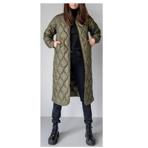 Anthro AVEC LES FILES Heritage Quilted Longline Bomber Coat Olive